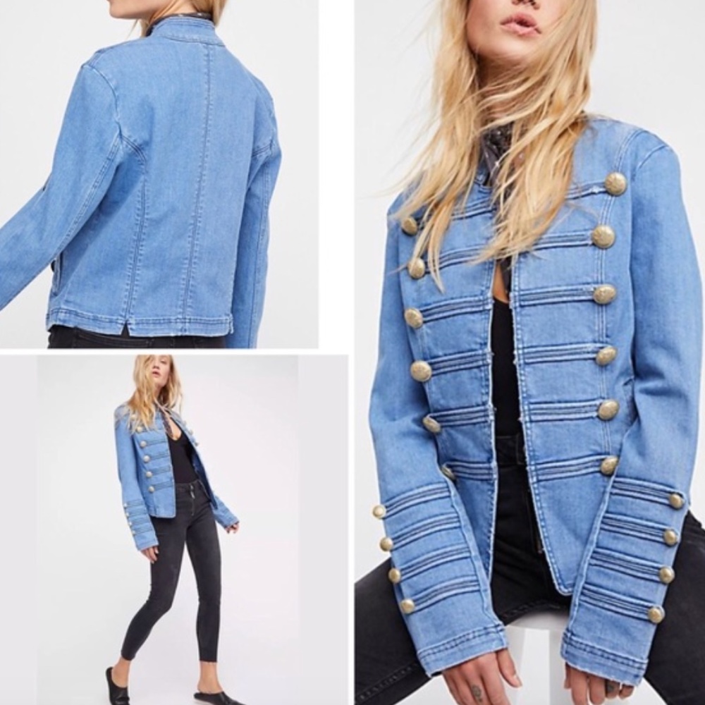 Fitted Military Jean Denim Jacket - Free People S